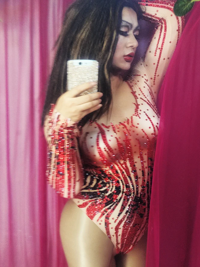 Сексуальное сценическое боди Christia Bella женское стрейчевое с длинным рукавом и