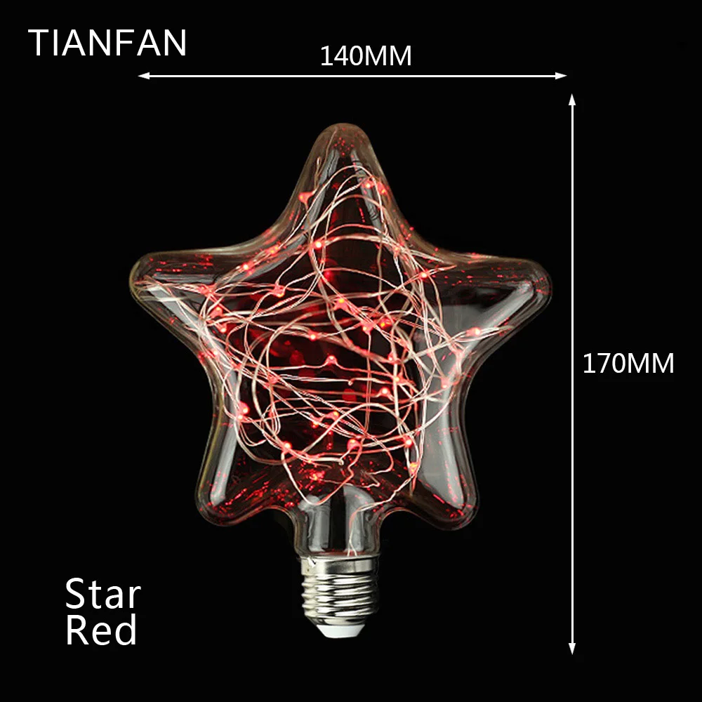 Светодиодная лампа Эдисона звезда RGB Вспышка красный зеленый 220 в E27 1 8 Вт медный