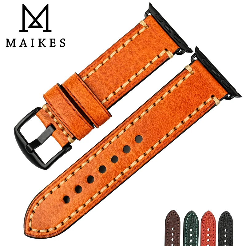 MAIKES кожаные ремешки для часов Apple Watch Band Series 44 мм 40 мм аксессуары для часов Ремешок для часов аpple 42 мм 38 мм iWatch 4 3 2 1