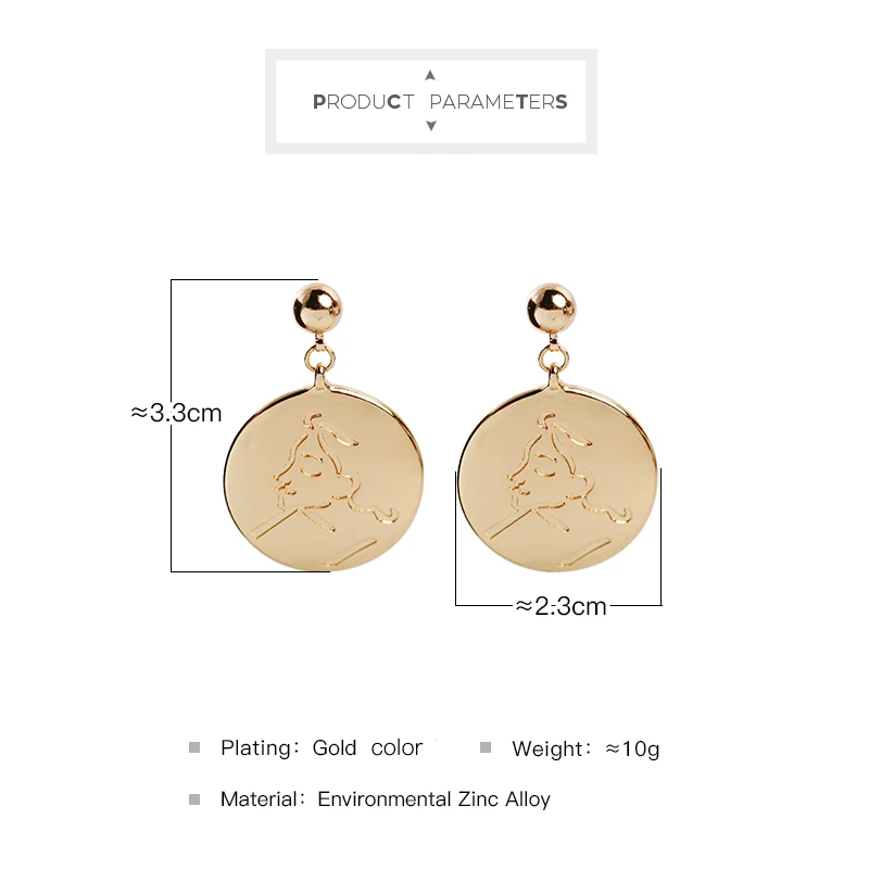 Simple Style Design Women Drop Earrings Geometric Character Round Alloy Pendant Fashion Jewelry | Украшения и аксессуары