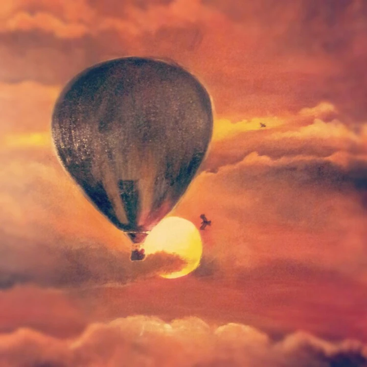 Искусный старый художник ручная роспись абстрактный пейзаж огненный шар