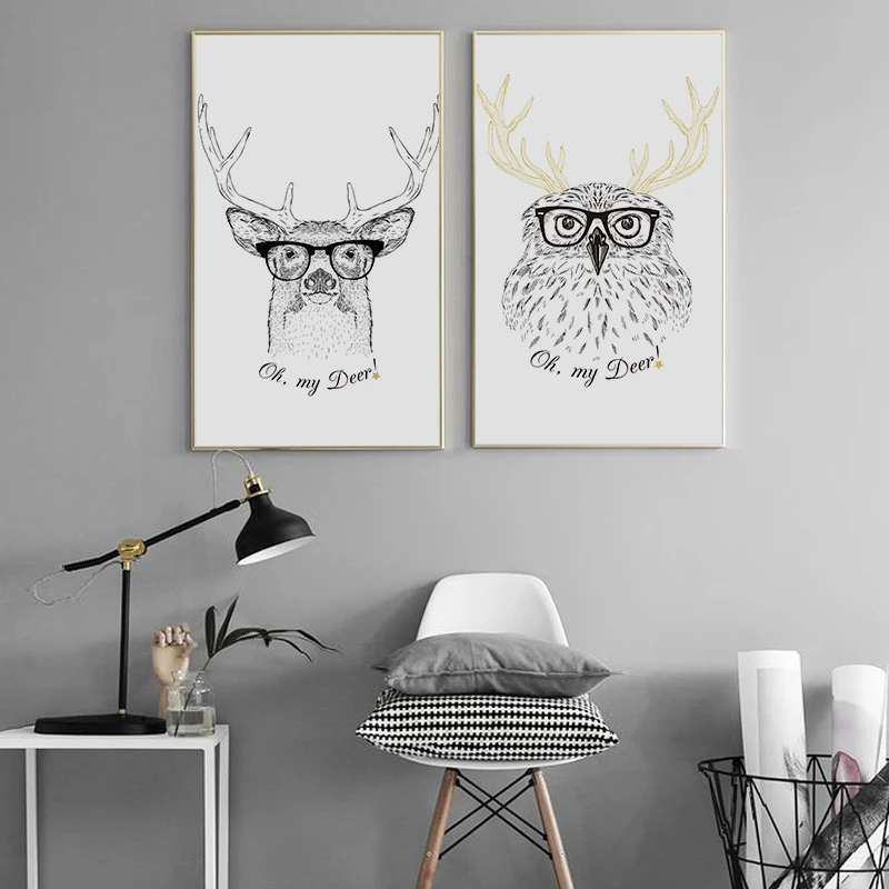 Sen Cartoon Cute Nordic Minimalist Owl Animal Pattern Background Painting Core Decorative Modern No Frame | Дом и сад