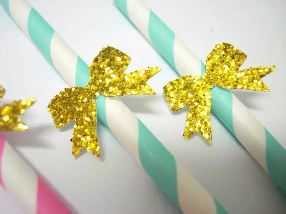 

2019 cheap Gold Glitter Little Bow paper Straws wedding Bridal Baby Shower birthday party Drink Stirrers / Decorative Straws