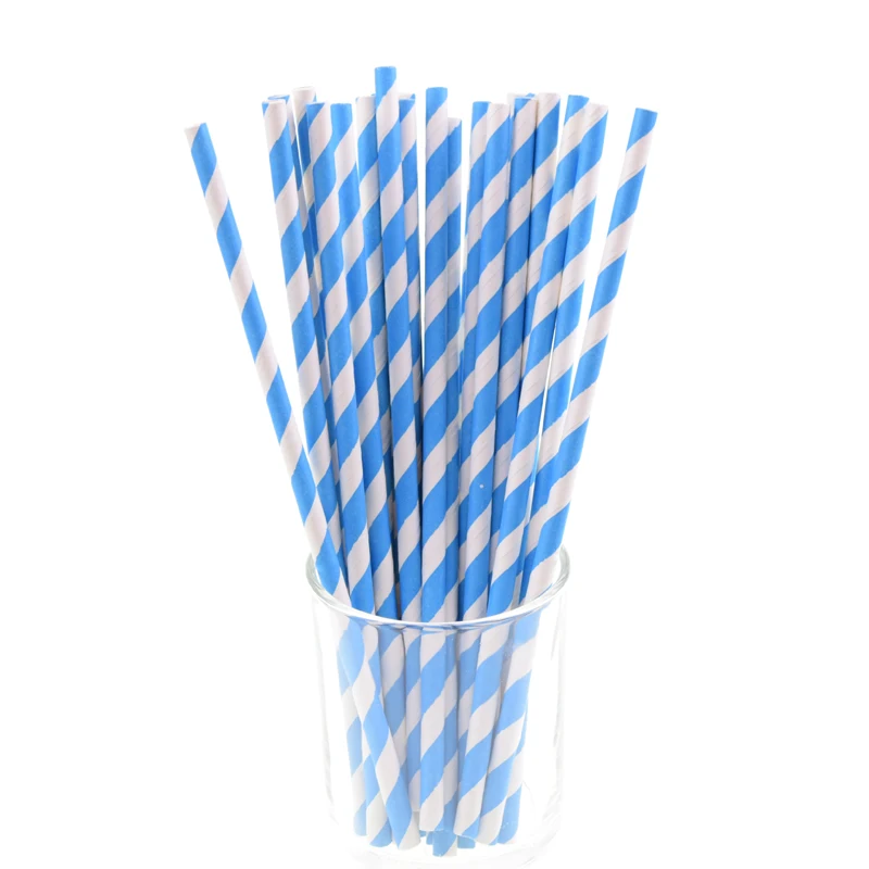 100 шт./лот бумага в синюю полоску для питья соломинки смешанные биоразлагаемые