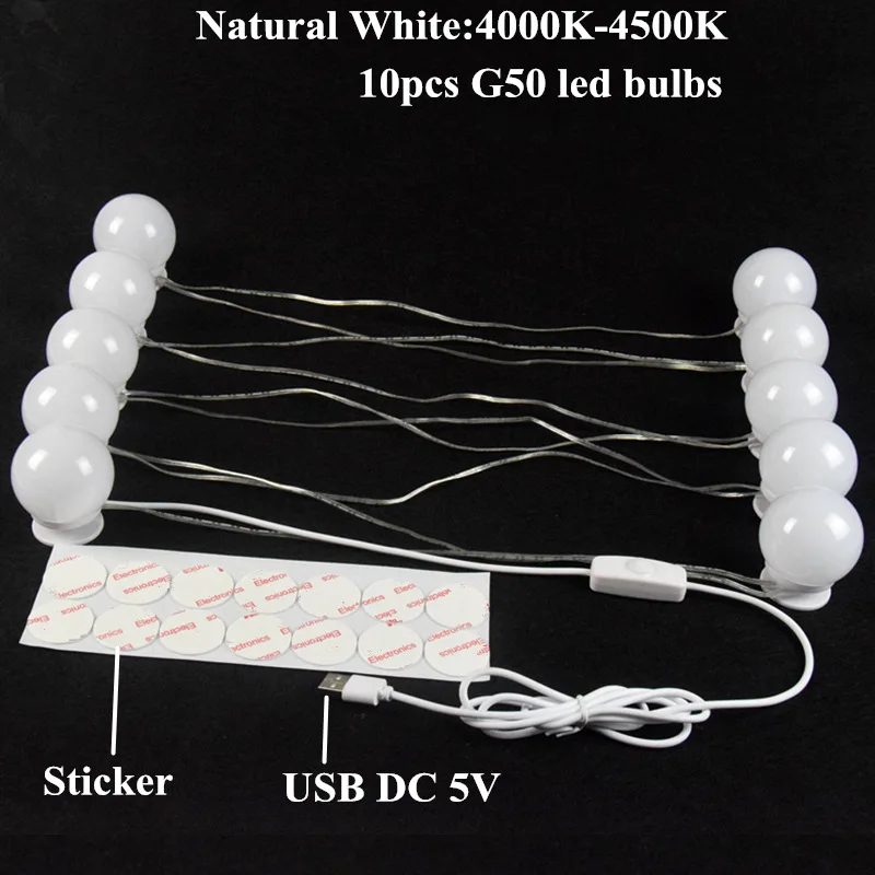 natural white Aifeng 8 Вт зеркало для макияжа светодио дный свет G50 Vanity лампа для лампы для туалетного столика USB Powered затемнения комнаты свет натуральный белый - Испускаемый цвет: natural white