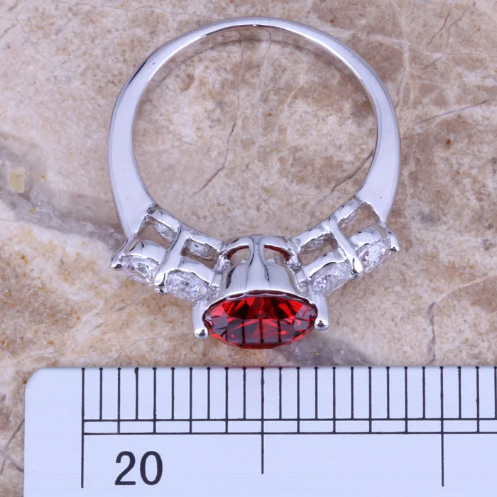 Милое красное гранат белое CZ посеребренное штампованное модное кольцо Размер