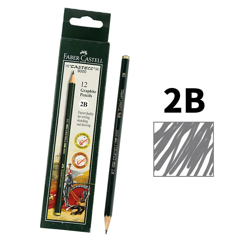 12 pieces 2B 16 шт., художественные Графитовые карандаши Faber Castell 9000# для письма, затенения, эскиза, черный грифель, угольные карандаши, набор для рисования - Цвет: 12 pieces 2B