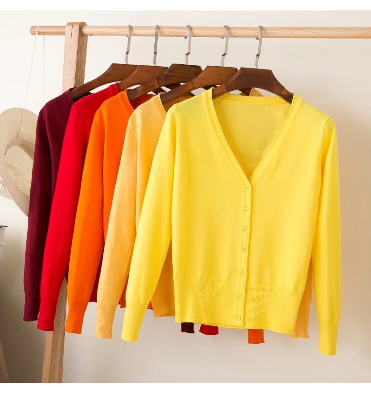 Женский вязаный кардиган повседневный однотонный Кардиган с длинным рукавом и