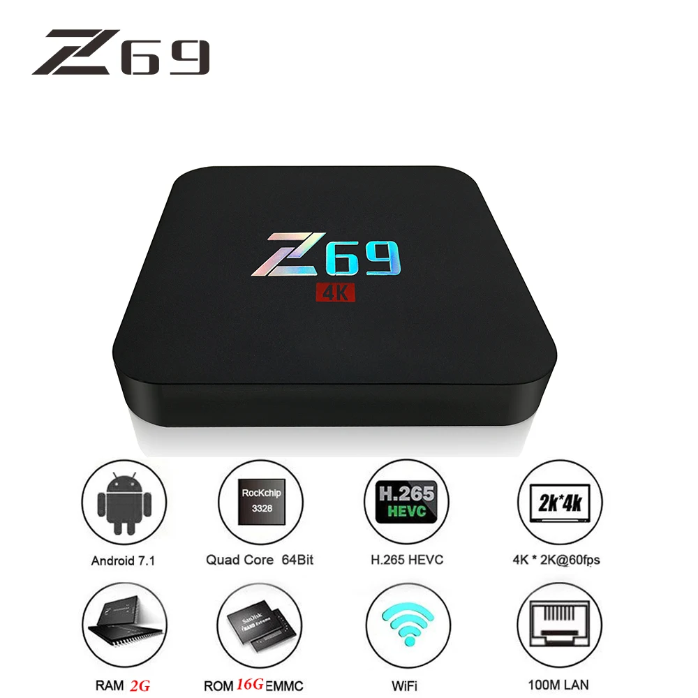 Z69 ТВ приставка Смарт Android 7 1 мини 2G DDRS 16G 4K HD wifi Sipport IP tv Midia потоковый плеер HDMI 2