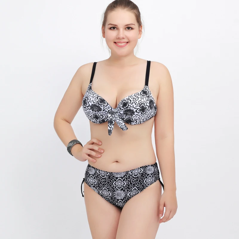 Большие бикини новые женские 2017 с цветочным принтом Купальники бразильские пуш