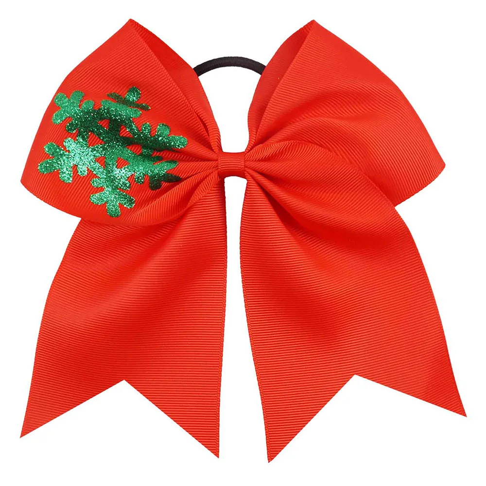 7 дюймов с принтом Bling Snow Cheer банты рождественские однотонные красные зеленые банты для волос с эластичным конским хвостом для девочек DIY аксессуары для волос - Цвет: 2