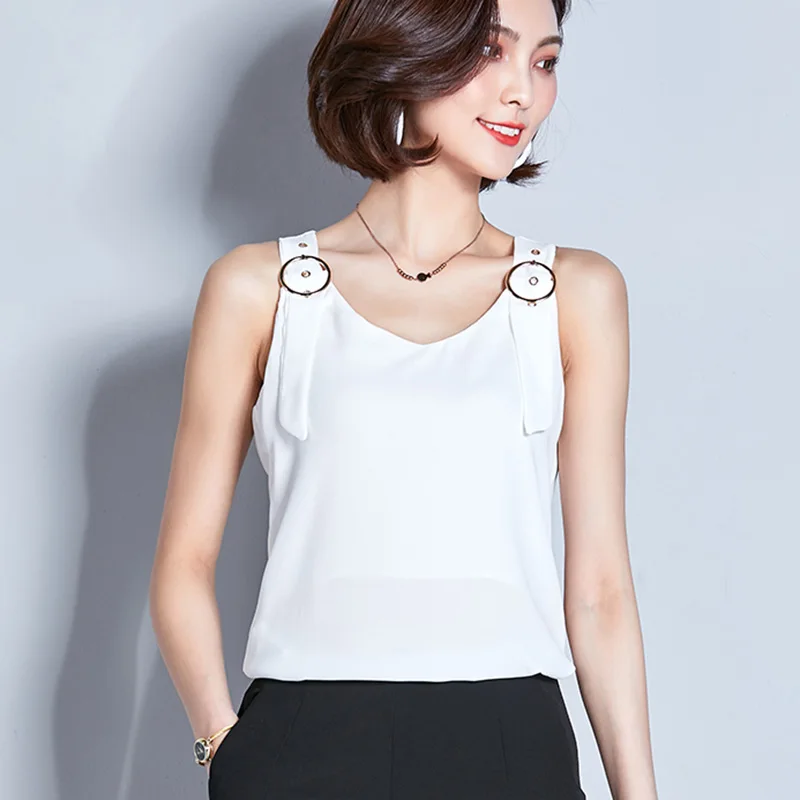 zjaiss Summer Shirt Women Blouse And Sleeveless Female Blouses 2019 New Korean Fashion White Ladies Chiffon Top |