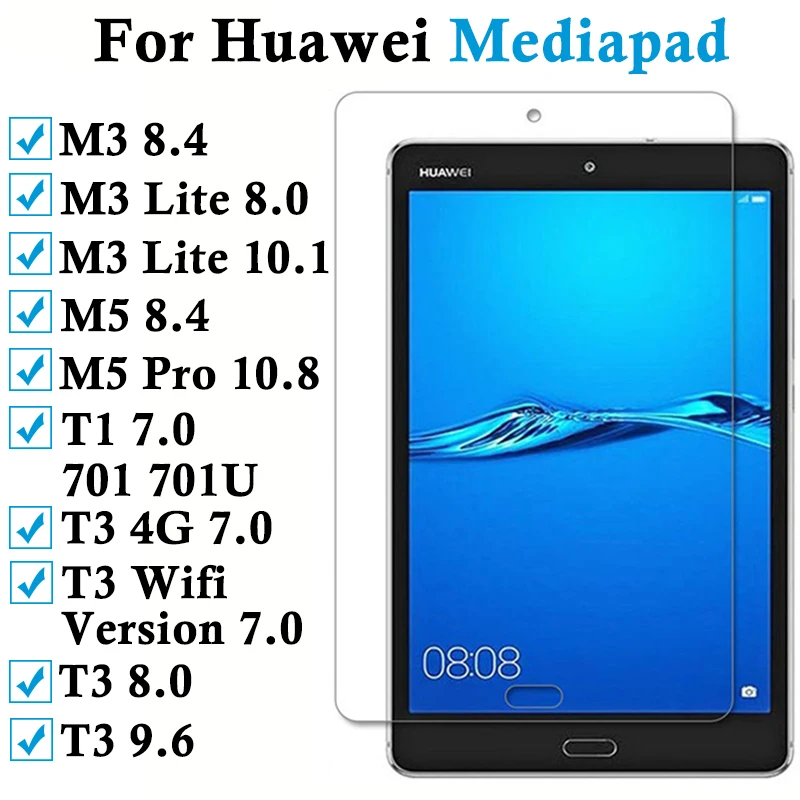 Защитный Стекло на планшете для huawei Mediapad T3 7 светильник M3 Lite M5 Pro T1 Wifi Версия 8 8,4 9,6 10,1 10,8 закалённое защитное стекло