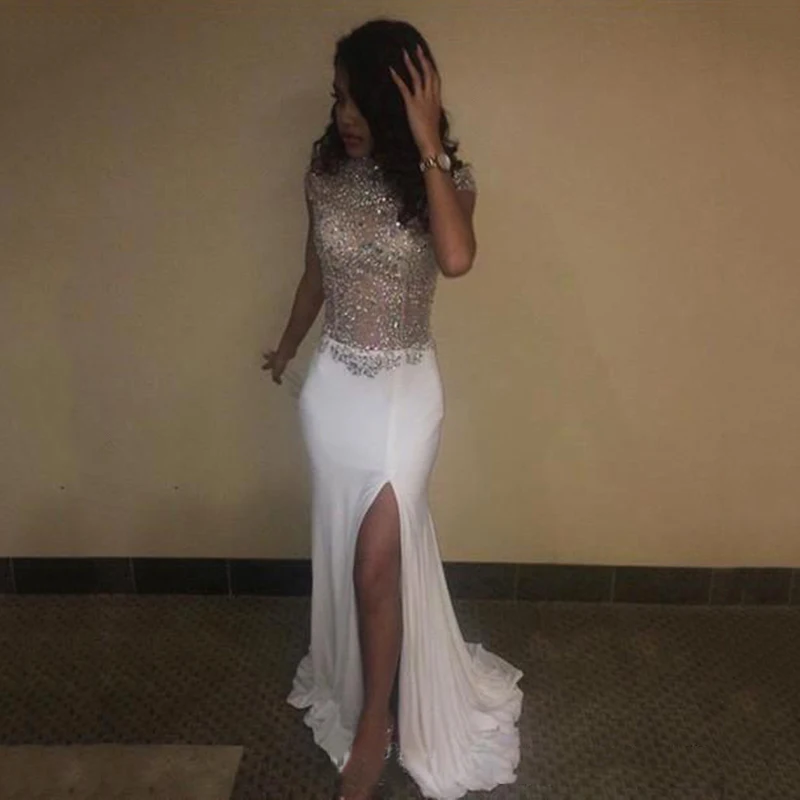 Vestidos длинное платье для выпускного вечера с высоким вырезом и коротким рукавом