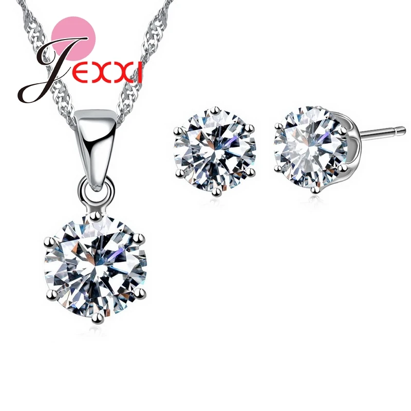 

17 Colors 925 Sterling Silver Jewelry Sets Classical Engagement CZ Diomand Earrings+Necklace For Women Free Shipping Gift