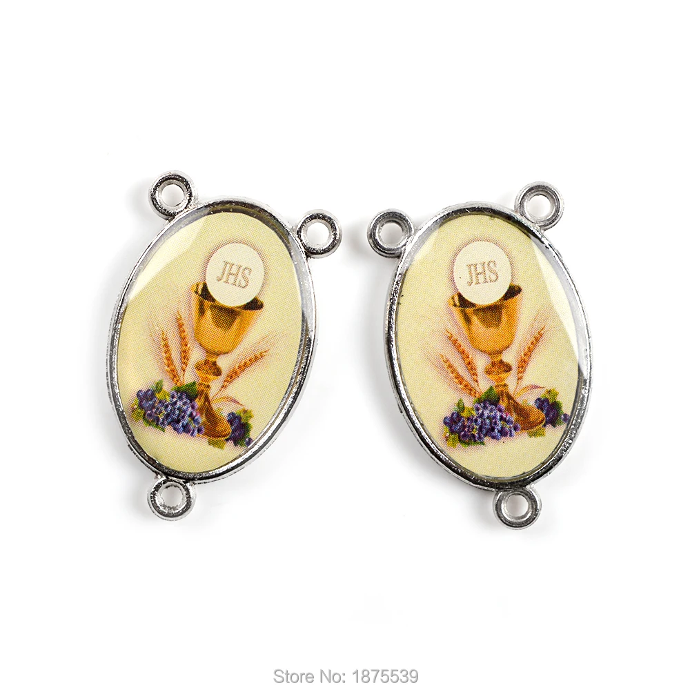 First Communion Rosary Center Medal Beautiful Cup Holy Supper Image