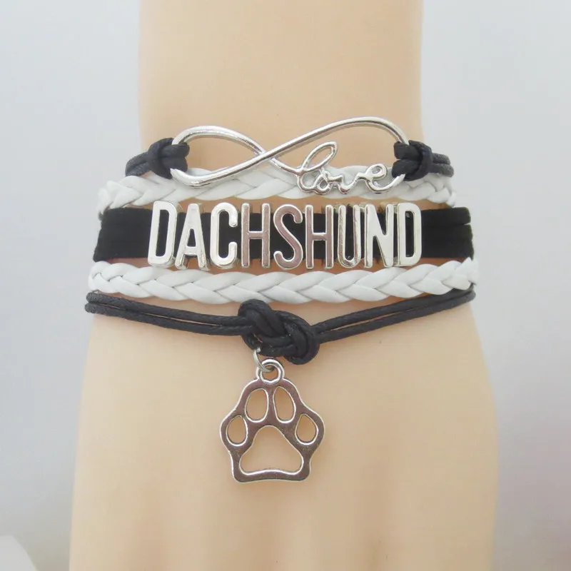 Мода Любовь браслет с надписью dachshund Шарм Кожаный браслеты черный собаки породы