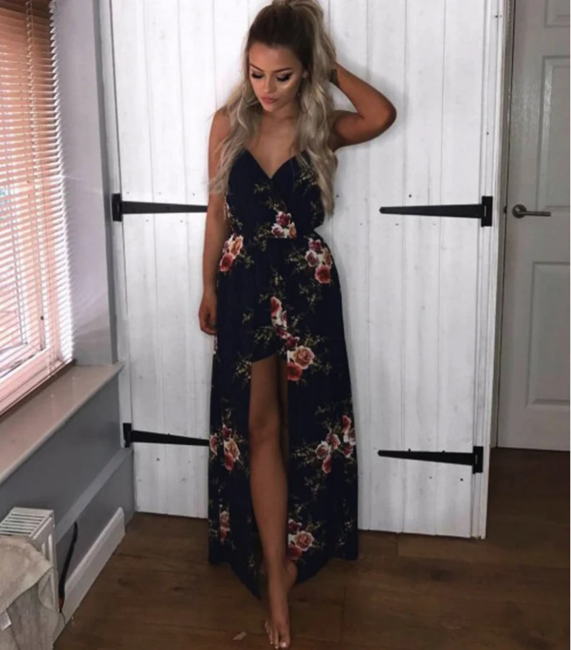 Summer Vacation 2018 Spaghetti Strap High Waist Tropical Palm print Shirred loose fit Cami Palazzo Women Jumpsuit sexy v neck | Женская