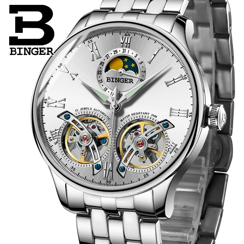 Модные Дизайн двойной Турбийон роскошные Для мужчин Watch automatic механические часы