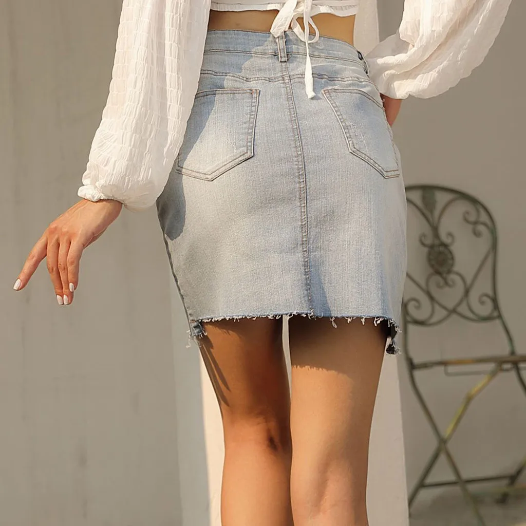 Джинсовая юбка с высокой талией Женская мини-юбка трапециевидной формы женская
