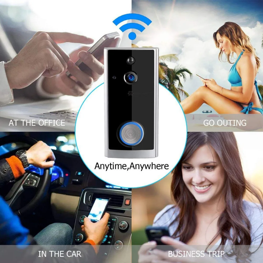 Умный дверной звонок с Wi Fi 720P HD беспроводной батареей безопасности