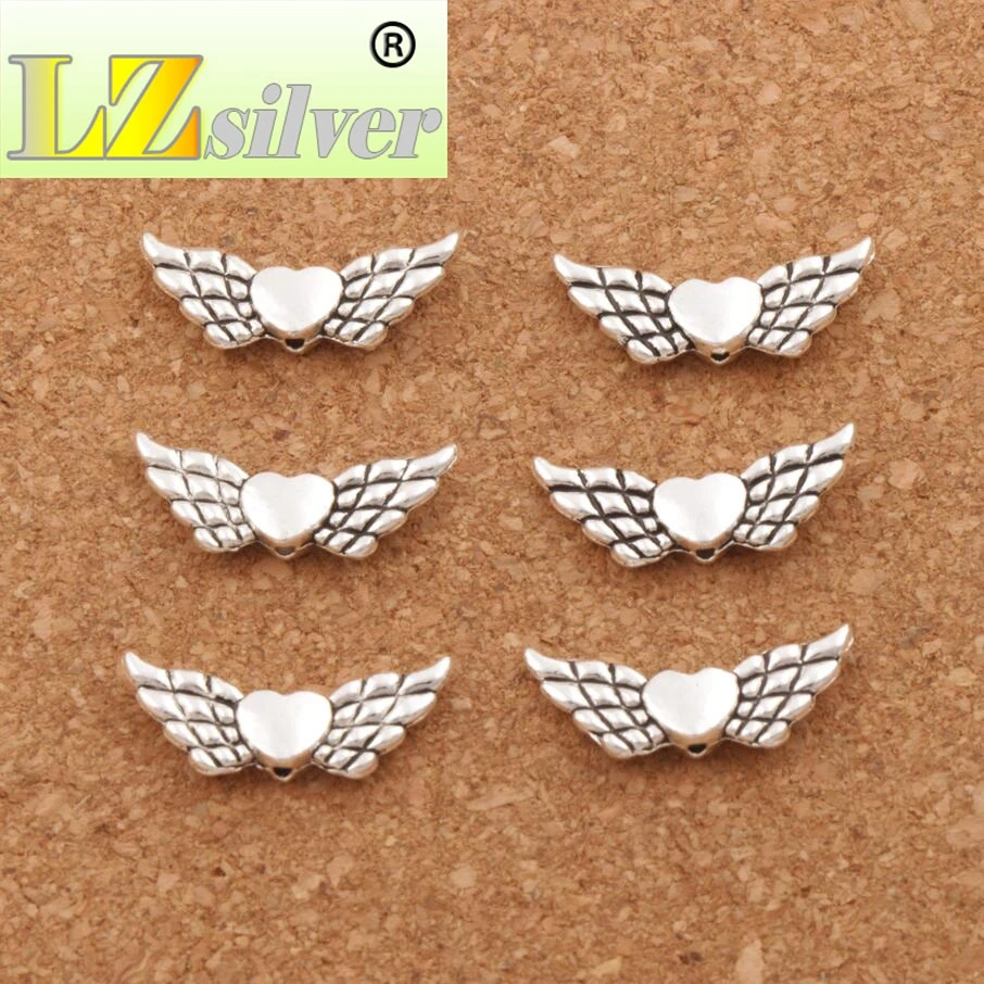 

Angel Heart Wing Charm Beads Spacers Jewelry Findings L188 28pcs 21.6x8.9mm Zinc Alloy