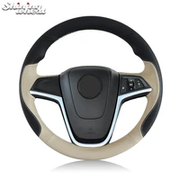 shining wheat hand stitched beige black leather car steering wheel cover for buick excelle xt gt encore opel mokka