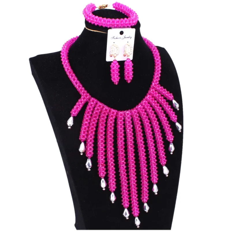 4 UJewelry Дамы Ювелирные наборы и серьги фуксия/ярко розовый в нигерийском стиле
