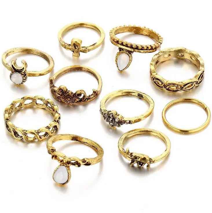 10 pcs 2 BYSPT Винтажный бохо стиль гравировка животное стрелка кольцо костяшка наборы для женщин Бохо кольцо в стиле ретро наборы женские ювелирные изделия - Цвет основного камня: 10 pcs 2