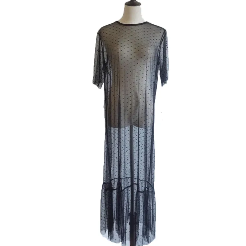 Летнее сексуальное прозрачное платье для женщин черное размеры S M L XL с коротким