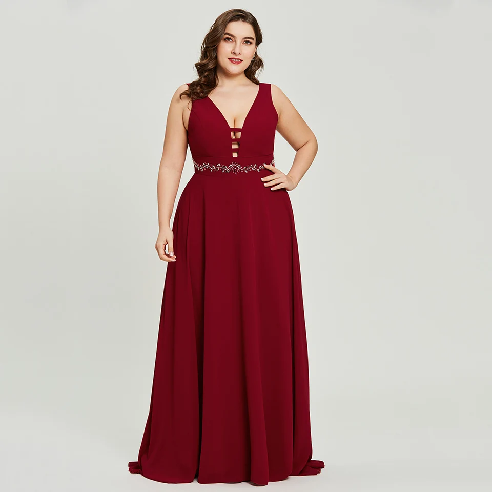 

Dressv burgundy plus size long evening dress cheap v neck zipper up beading wedding party formal dress a line evening dresses