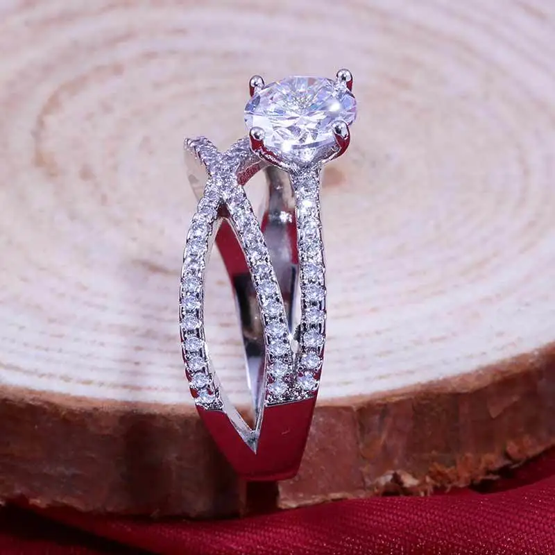 New electroplated zircon inlaid double-layer winding ring European and American fashion engagement jewelry | Украшения и