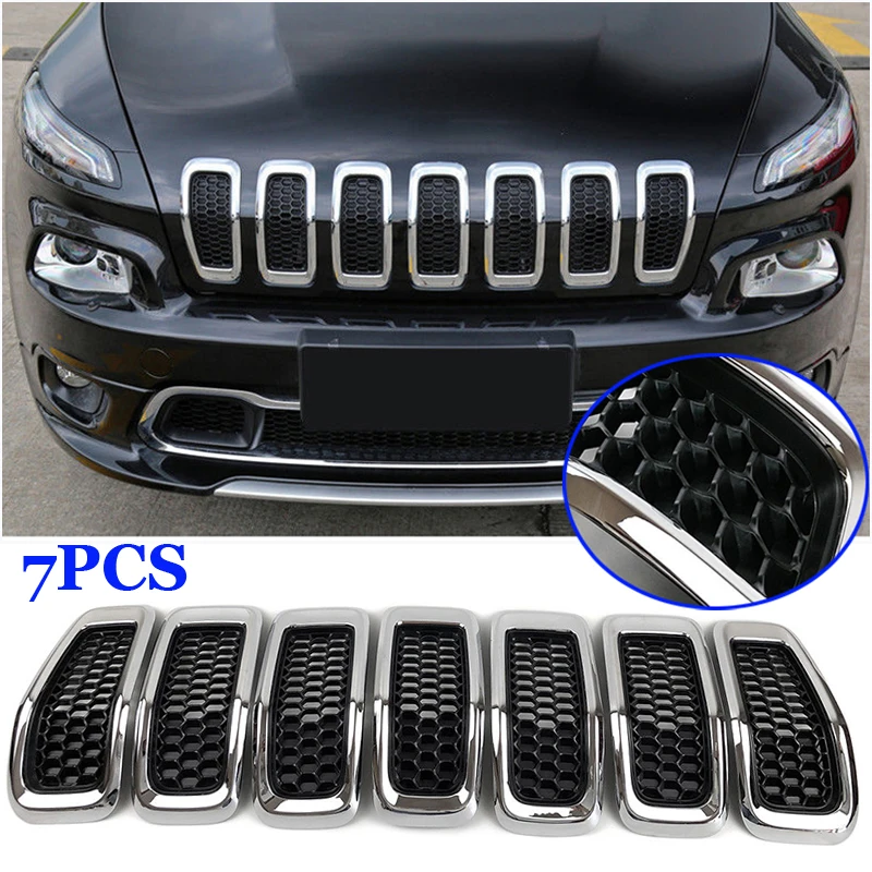 Передняя вставка сетчатая решетка Накладка для Jeep Cherokee- передние черные вставки для радиаторной решетки хромированные Чехлы Глянец 7x