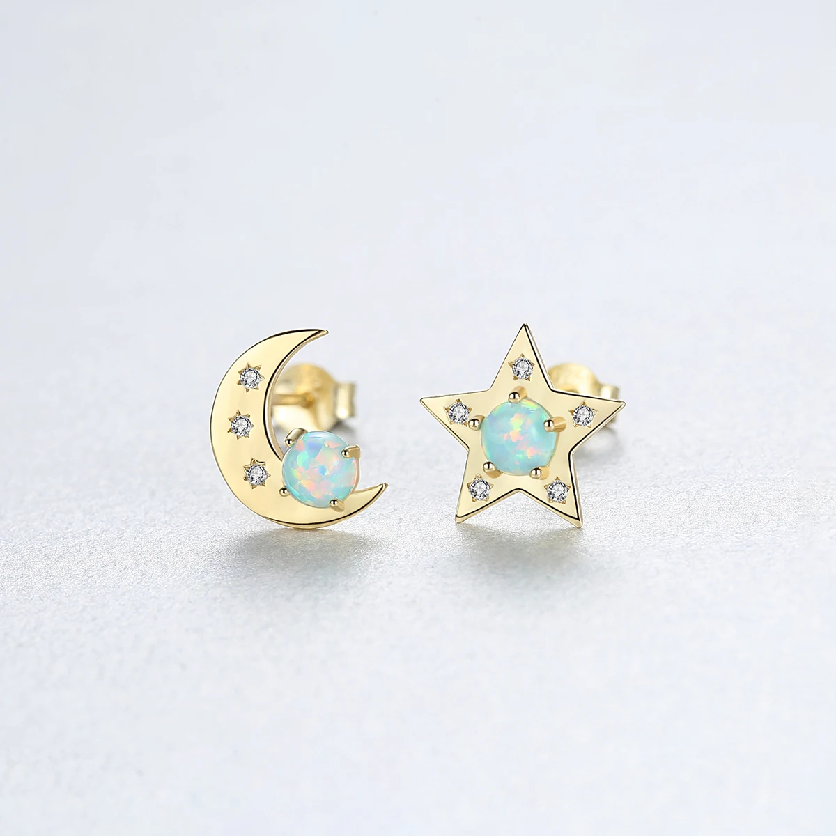 

CZCITY Star and Moon Fire Opal Stud Earrings for Women 925 Sterling Silver Fine Jewelry Joyeria Fina Para Mujer Brincos SE0420