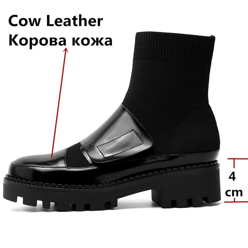 Женские вязаные ботинки FEDONAS зимние из натуральной кожи на платформе без