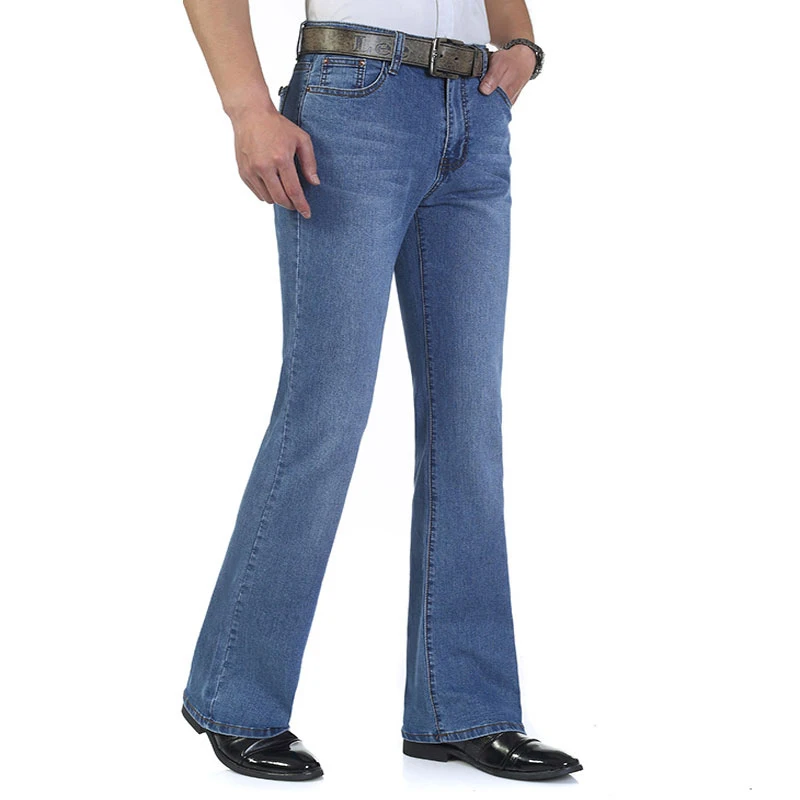 Мужские джинсы с расклешенным низом облегающие брюки клеш эластичный светильник