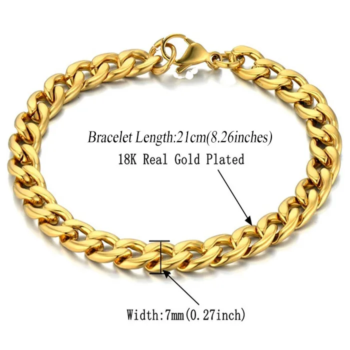 Gold Color 274 Мужская Золотая цепочка, мужской браслет, кубинские звенья, цепь из нержавеющей стали и звенья, браслеты для мужчин, новинка, ювелирное изделие золотого цвета - Окраска металла: Gold Color 274