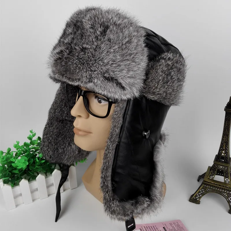 (TopFurMall) мужские шапки бомберы из натурального кроличьего меха зимние теплые