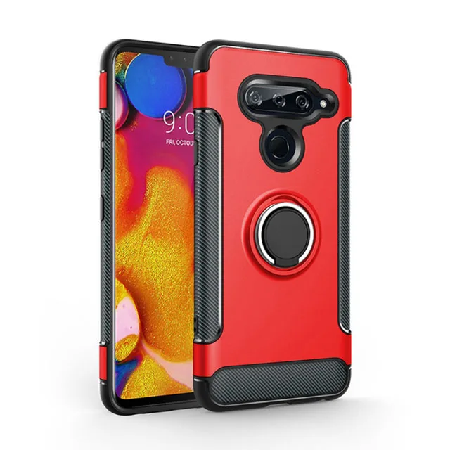 Красный Чехол для LG V40 ThinQ армированный чехол-накладка полная защита кольцо магнетизм держатель Телефон задняя оболочка СПС LG V40 ThinQ Coque Funda 6,2" - Цвет: Красный