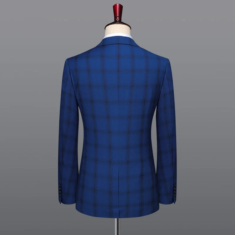 men suit deep blue plaid business man groom wear father day gift mens suits with pants vest wedding suits for men man suit slim