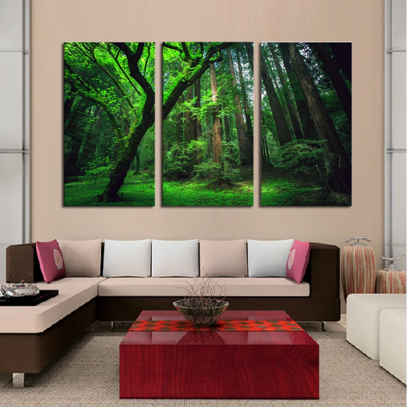 3 Panels Green Forest HD Canvas Print Painting Artwork Modern Home Wall Decor Art Picture On Prints | Дом и сад