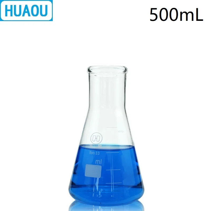 HUAOU 500 мл Erlenmeyer колба с широкой горловиной и силиконовой пробкой градуирование Boro