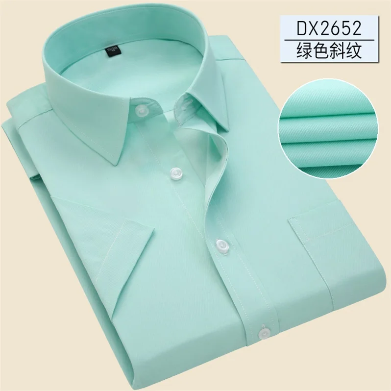 DX2652 Plus Size 5XL 6XL 7XL Business Casual Easy-Care Striped Twill Pure Color Short Sleeve Men Dress Shirt Large Big Blue Green - Цвет: DX2652