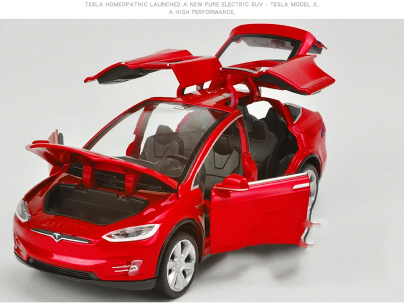 Коллекционные красный/черный/белый/голубой цвет 1/32 Tesla модель X 90 моделей автомобилей со звуком светильник Вытяните назад детские игрушки brinquedos подарки