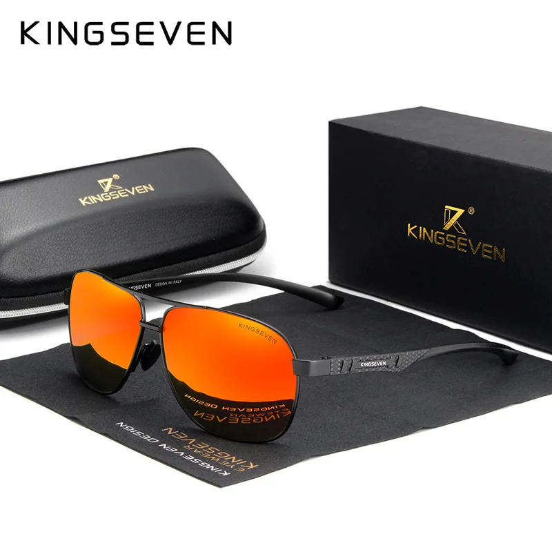 KINGSEVEN, Брендовые мужские алюминиевые солнцезащитные очки, поляризационные, UV400, зеркальные, мужские солнцезащитные очки для женщин и мужчин, Oculos de sol - Цвет линз: Black Red