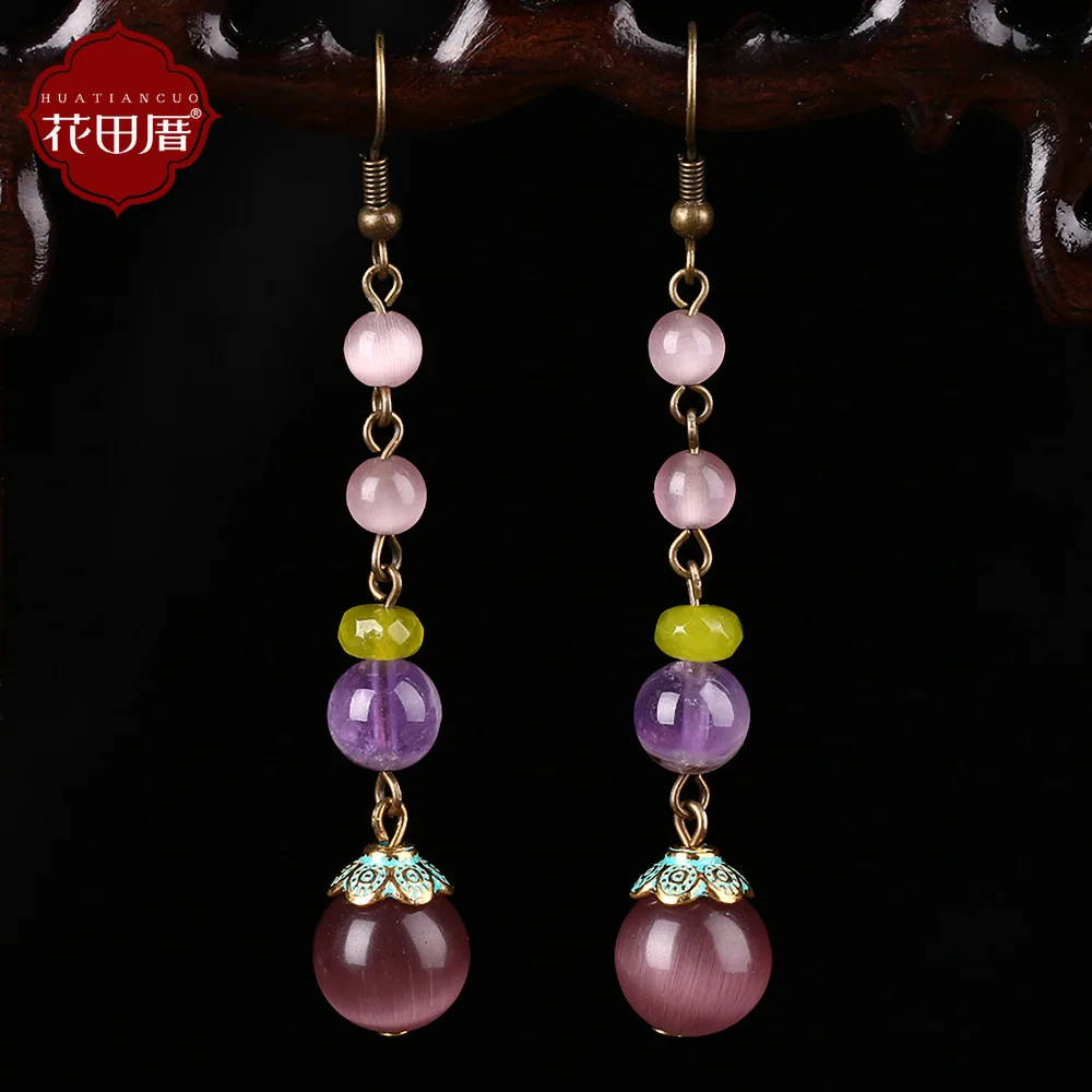 Retro Ethnic Cat Eye Imitation Stone Purple Crystal Fashion Jewelry For Women Vintage Wedding Party Accessories EZ-17019 | Украшения и