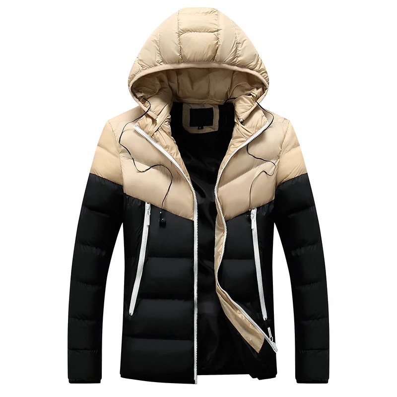 Riinr Men Winter Parka Jacket 2019 Men's Fashion Brand Simple Patch Work Hooded Outwear Male Casual Comfortable Parkas | Мужская