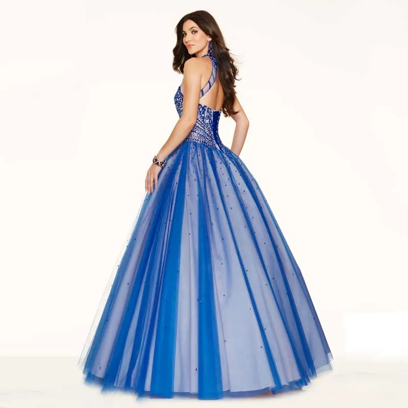 2017 Сшитое Королевский Синий Тюль Люкс Бисероплетение Блестками Кристалл Line Пром