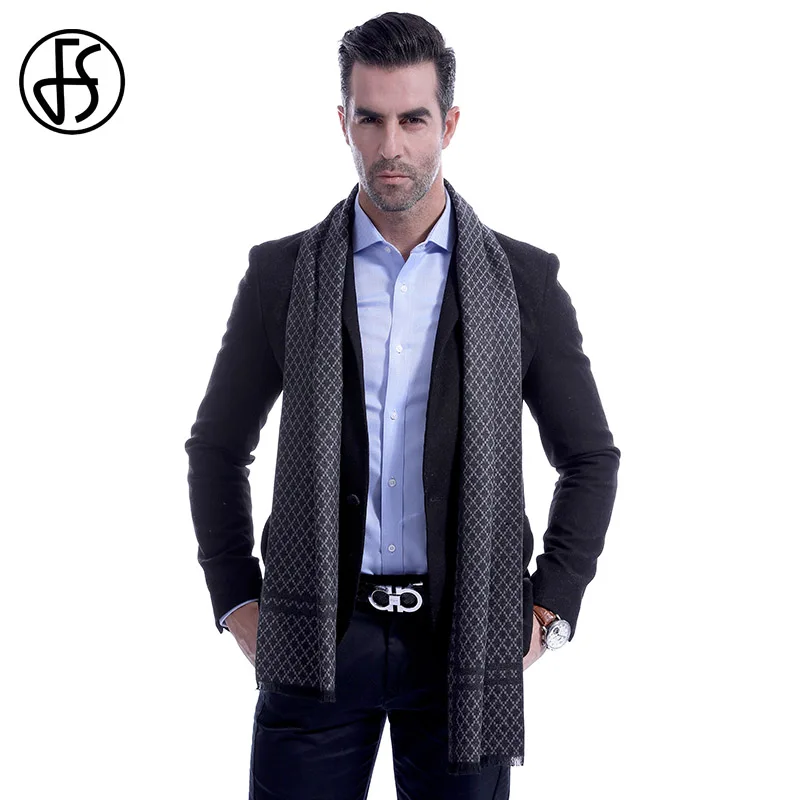 Мужской кашемировый шарф FS длинный из пашмины с геометрическим рисунком Осень