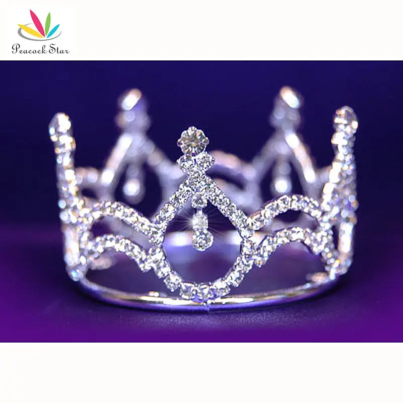 Тиара тиара круглая мини корона с павлином и стразами для маленькой подружки